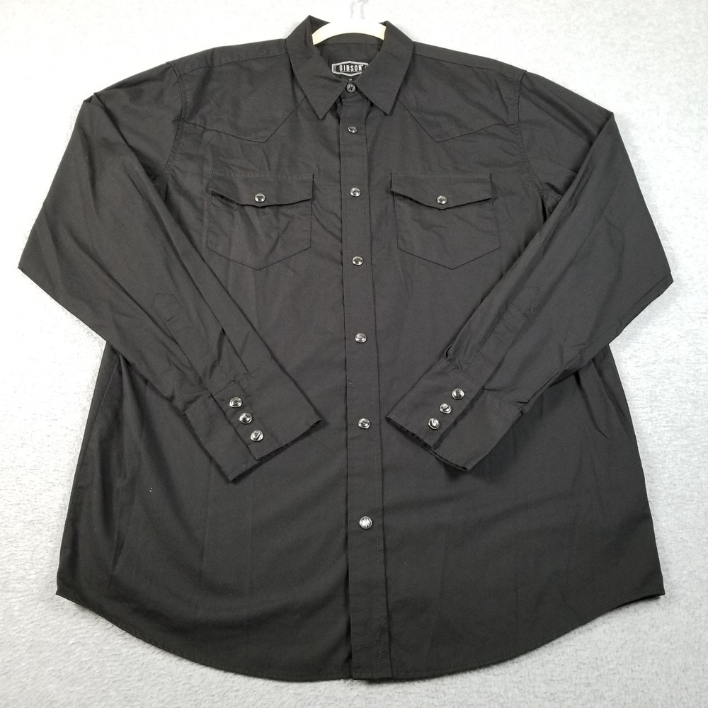 Gibson Western Shirt Men's M Medium Black Pearl Snap Long Sleeves Cowboy Rodeo